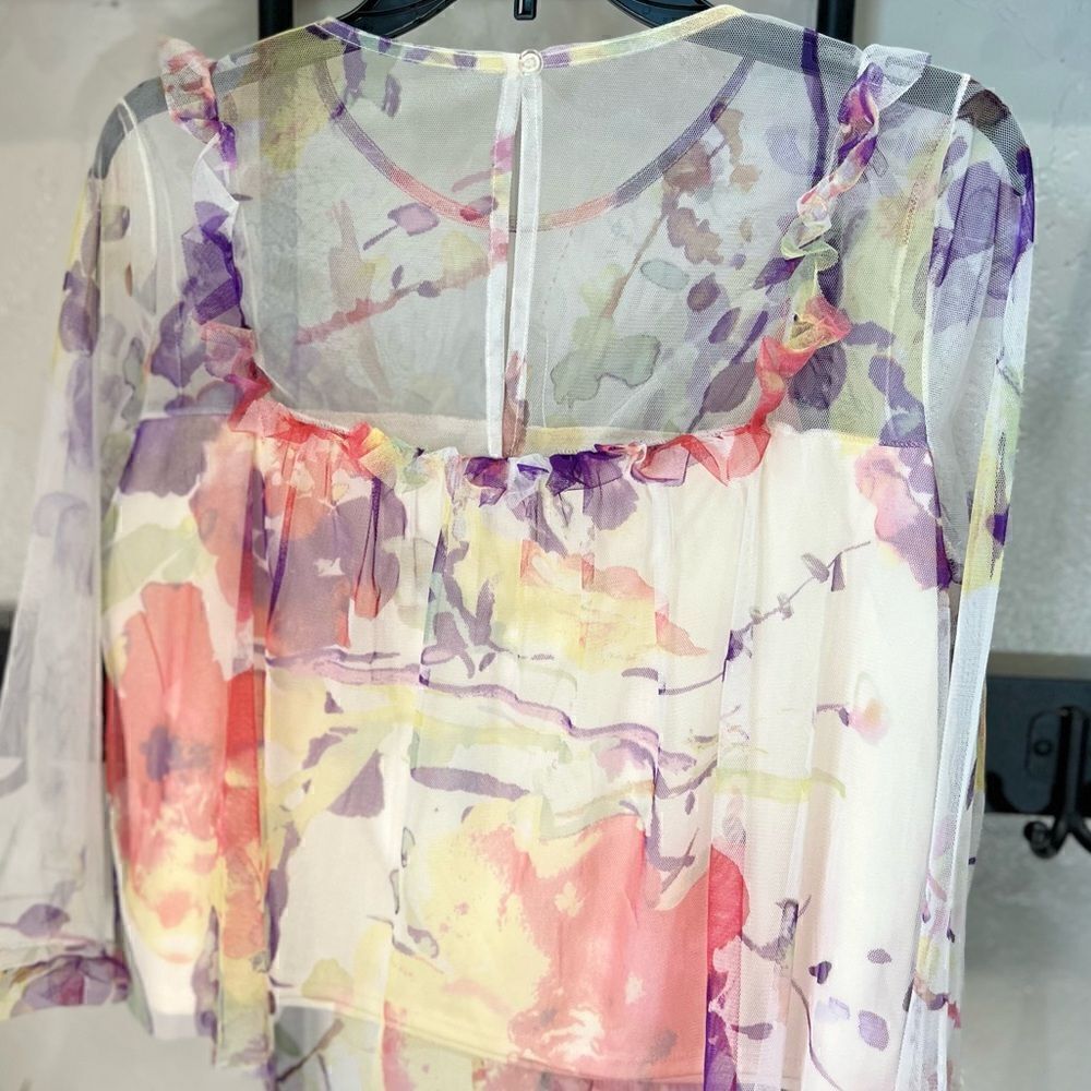 (NWT) Mimi Chica ruffled sheer cropped blouse ivory floral size medium - Picture 5 of 16